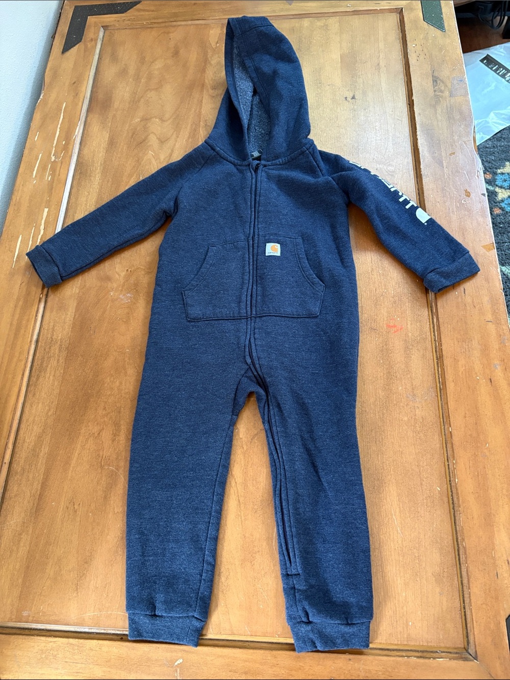 Carhartt Navy Hooded Zippered Kids One-Piece Romper Size 24 months